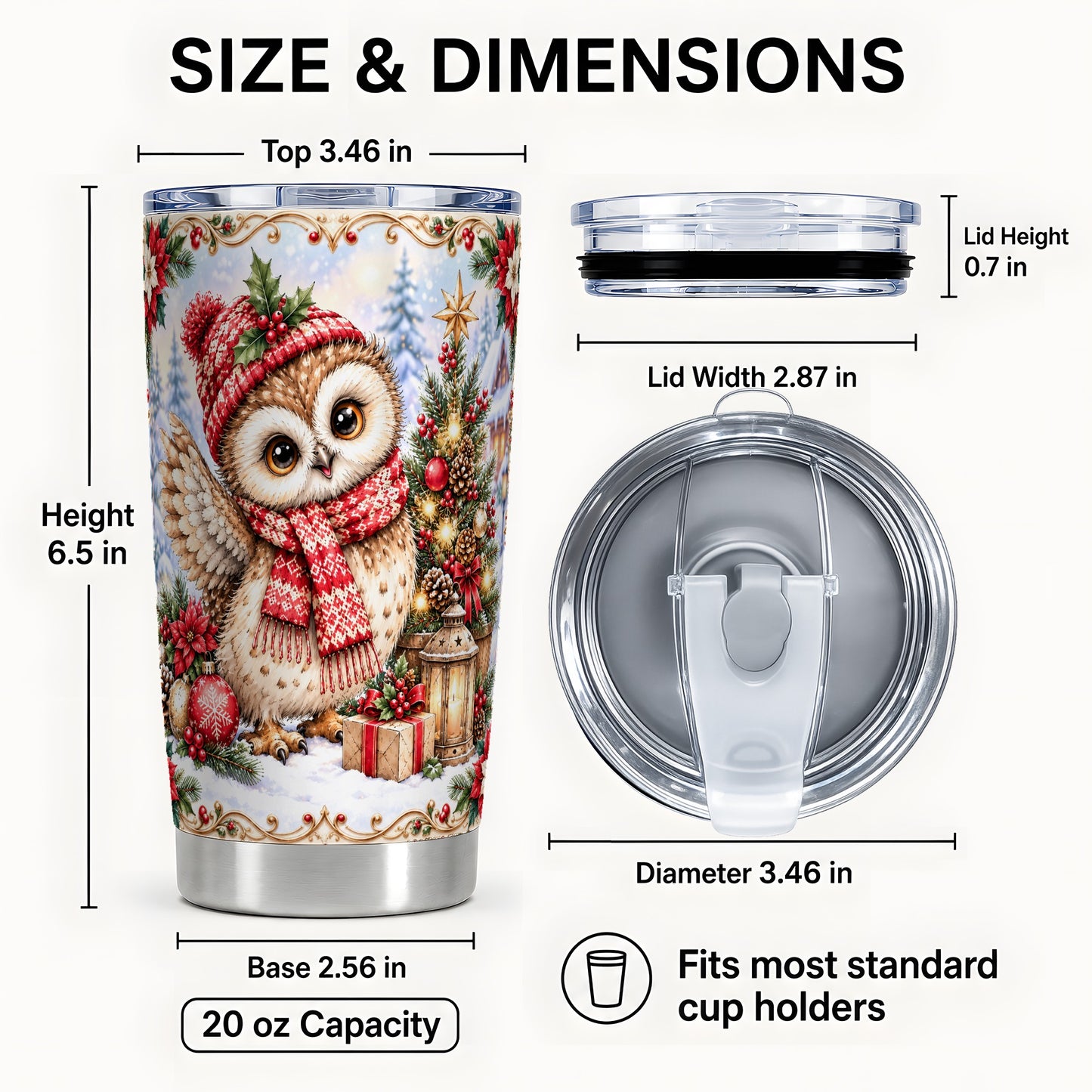#pl[20oz|Steel] Christmas Owl Tumbler 20oz, Winter Owl Tumbler, Stainless Steel Travel Cup