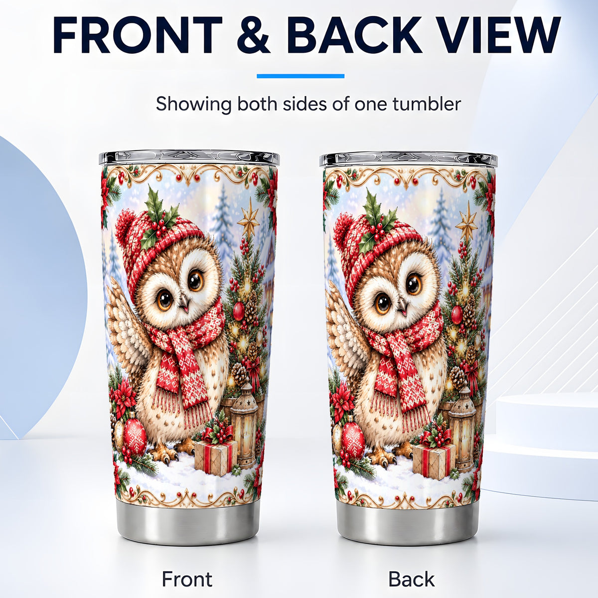 #pl[20oz|Steel] Christmas Owl Tumbler 20oz, Winter Owl Tumbler, Stainless Steel Travel Cup
