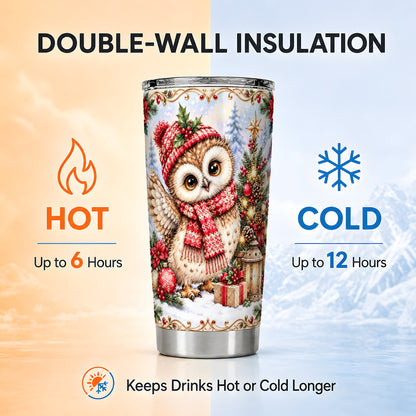 #pl[20oz|Steel] Christmas Owl Tumbler 20oz, Winter Owl Tumbler, Stainless Steel Travel Cup