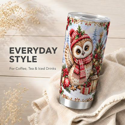 #pl[20oz|Steel] Christmas Owl Tumbler 20oz, Winter Owl Tumbler, Stainless Steel Travel Cup