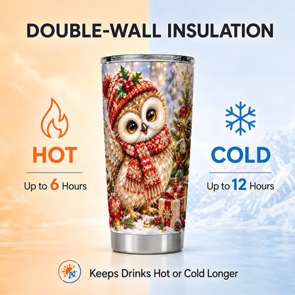 #pl[20oz|Steel] Christmas Owl Tumbler 20oz, Owl Tumbler, Stainless Steel Travel Cup