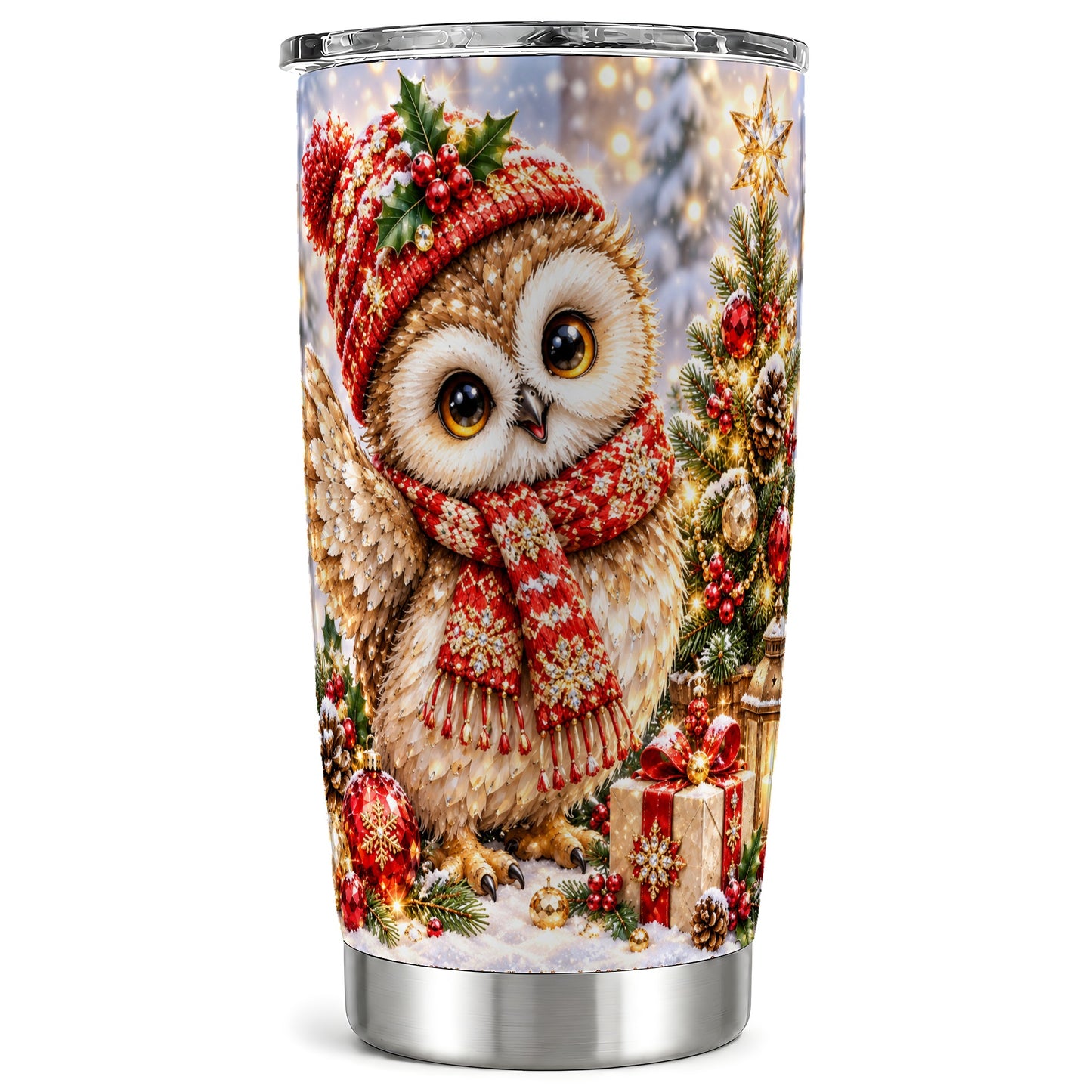 Christmas Owl Tumbler 20oz, Owl Tumbler, Stainless Steel Travel Cup