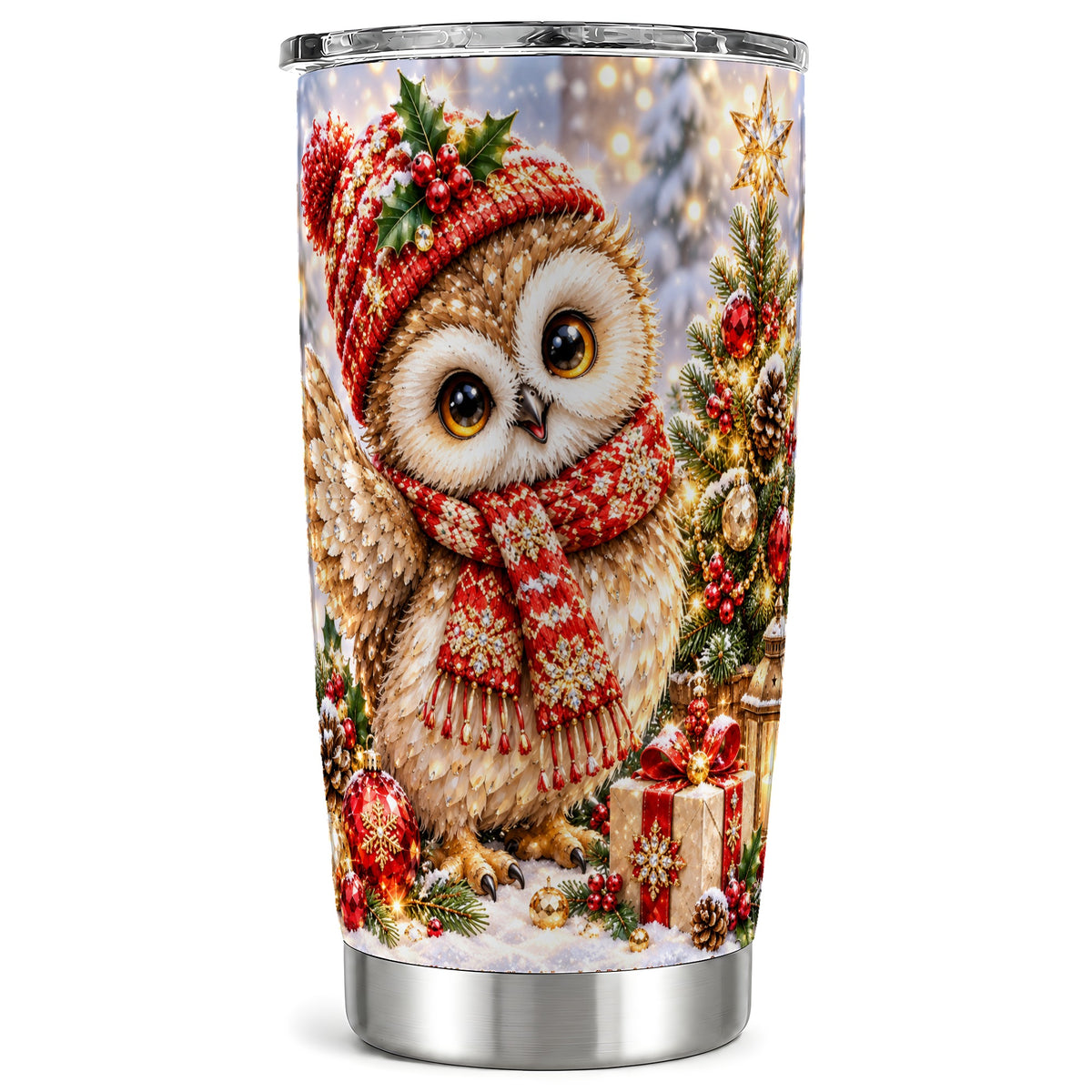 Christmas Owl Tumbler 20oz, Owl Tumbler, Stainless Steel Travel Cup