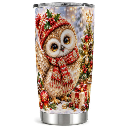 Christmas Owl Tumbler 20oz, Owl Tumbler, Stainless Steel Travel Cup
