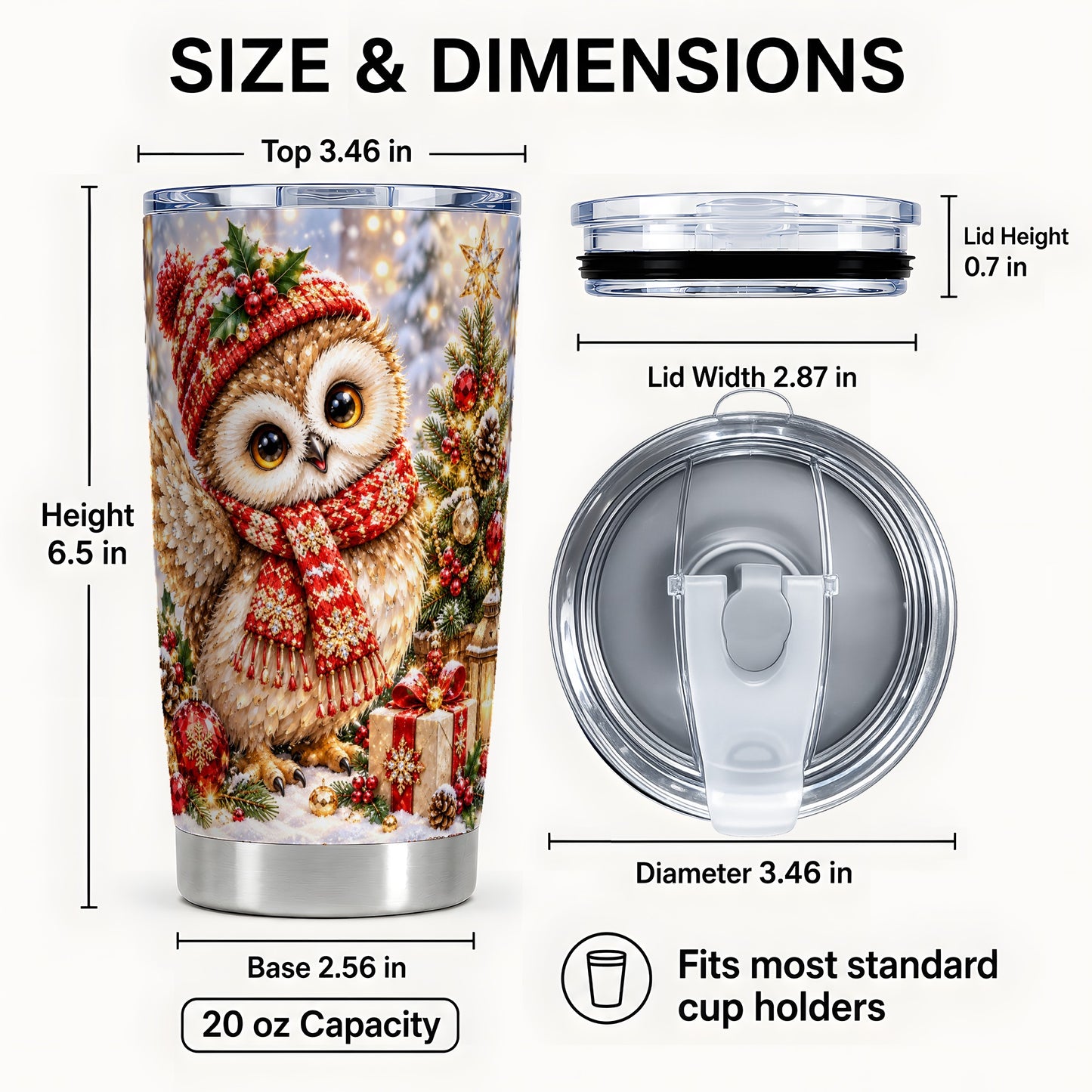 #pl[20oz|Steel] Christmas Owl Tumbler 20oz, Owl Tumbler, Stainless Steel Travel Cup