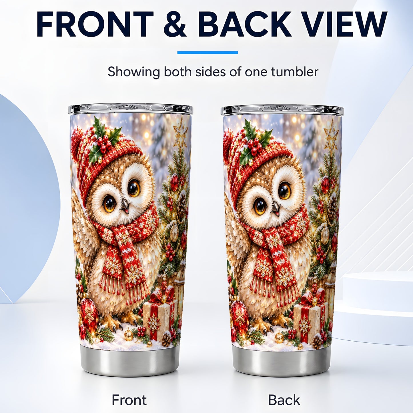 #pl[20oz|Steel] Christmas Owl Tumbler 20oz, Owl Tumbler, Stainless Steel Travel Cup