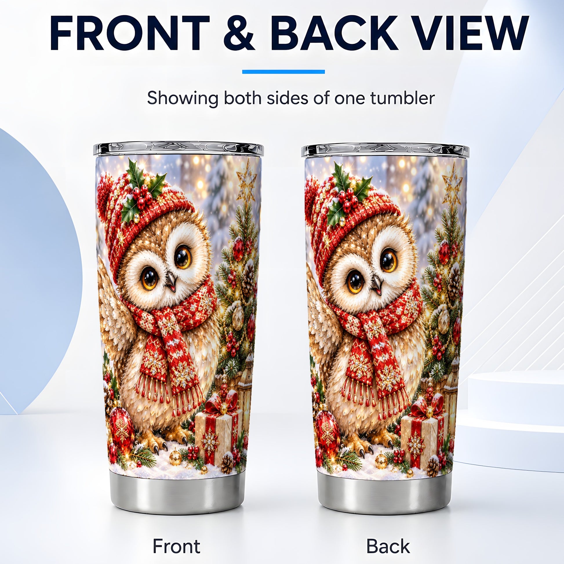 #pl[20oz|Steel] Christmas Owl Tumbler 20oz, Owl Tumbler, Stainless Steel Travel Cup