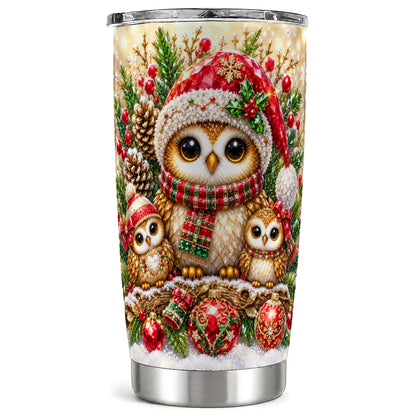 Owl Family Tumbler 20oz, Christmas Tumbler, Stainless Steel Travel Cup