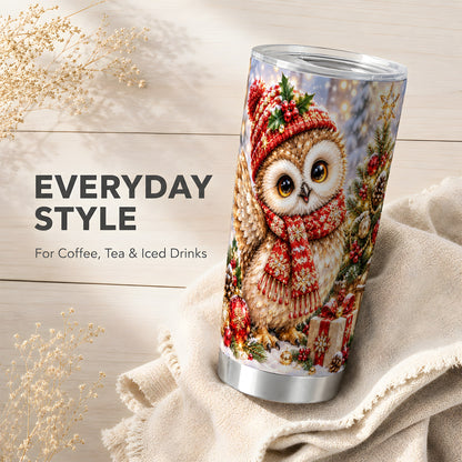 #pl[20oz|Steel] Christmas Owl Tumbler 20oz, Owl Tumbler, Stainless Steel Travel Cup