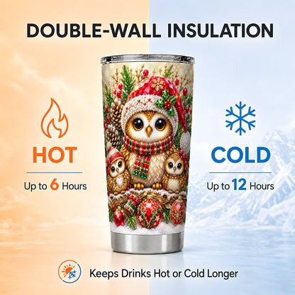 #pl[20oz|Steel] Owl Family Tumbler 20oz, Christmas Tumbler, Stainless Steel Travel Cup