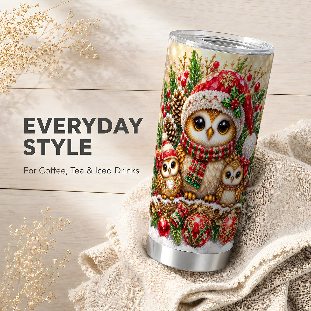 #pl[20oz|Steel] Owl Family Tumbler 20oz, Christmas Tumbler, Stainless Steel Travel Cup