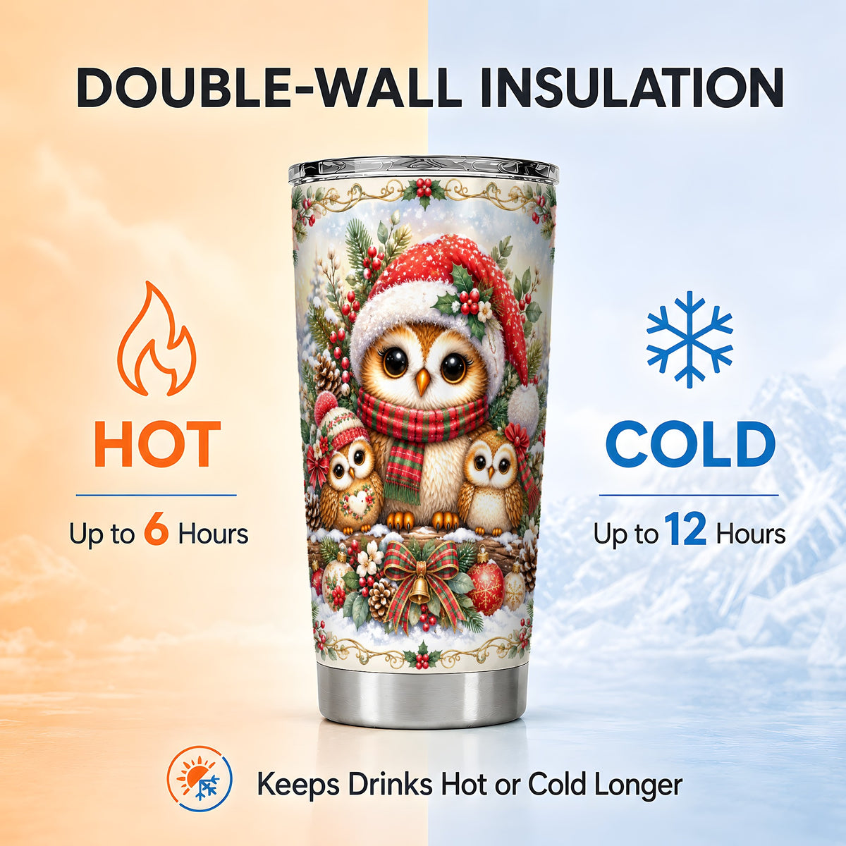 #pl[20oz|Steel] Vintage Owl Tumbler 20oz, Christmas Tumbler, Stainless Steel Travel Cup