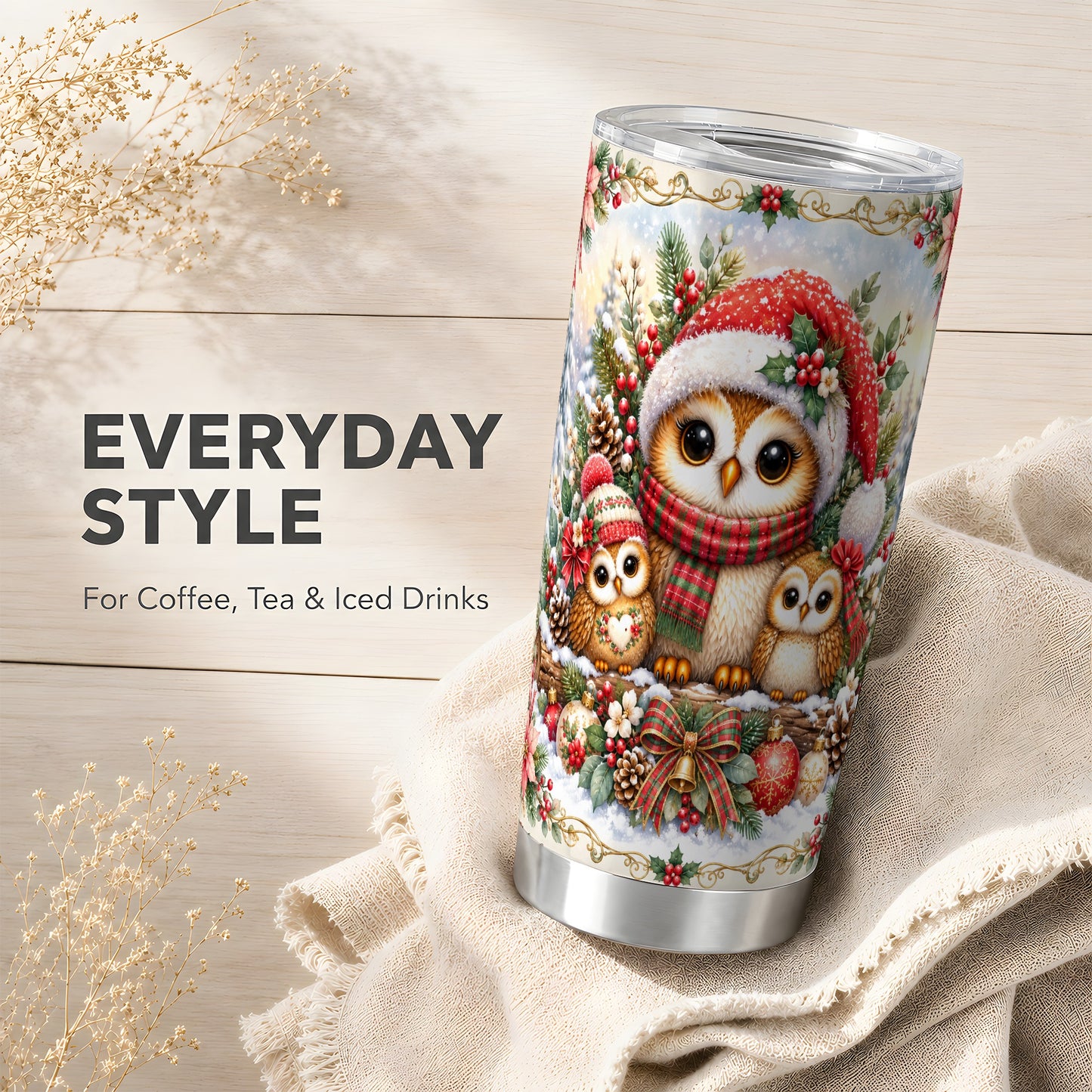 #pl[20oz|Steel] Vintage Owl Tumbler 20oz, Christmas Tumbler, Stainless Steel Travel Cup