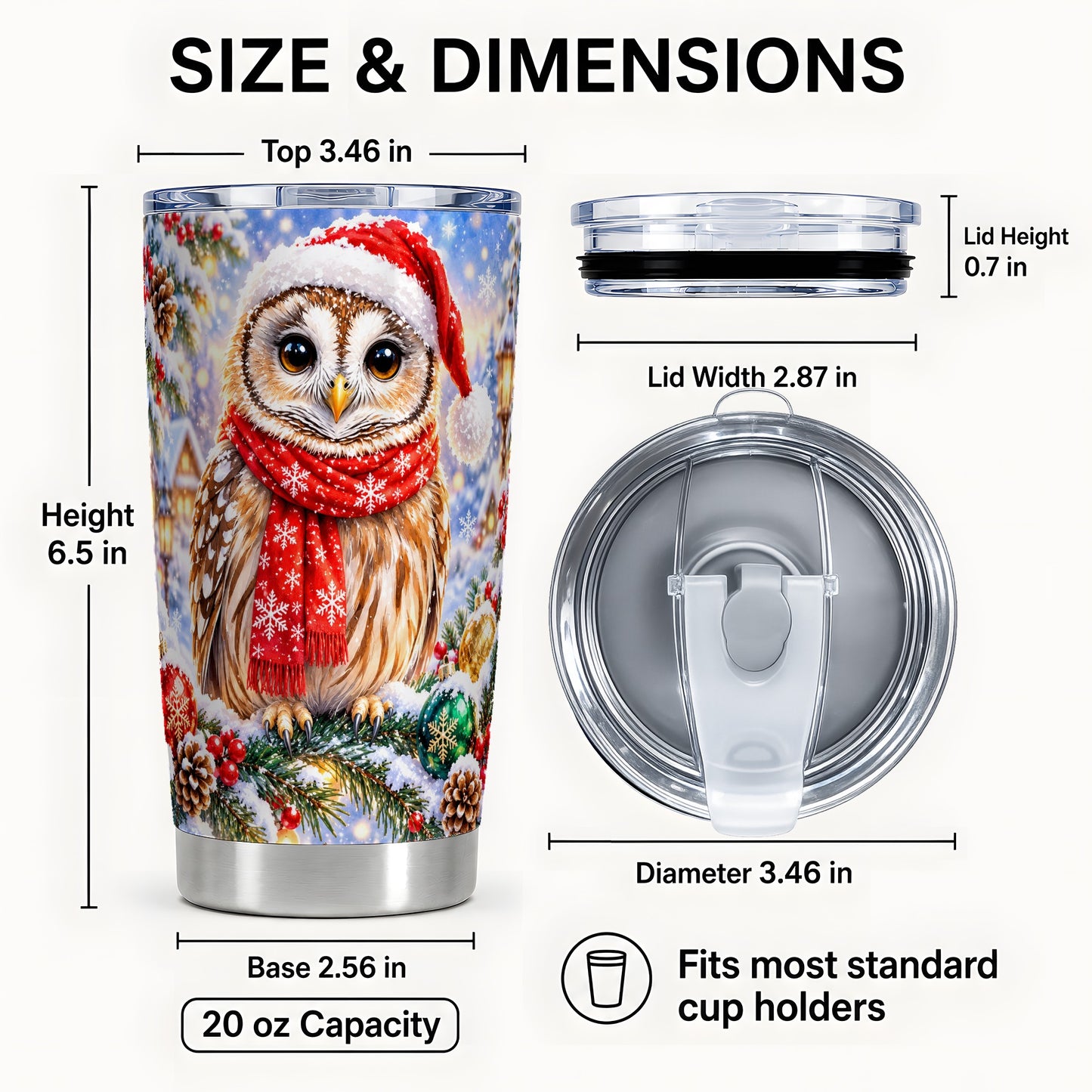 #pl[20oz|Steel] Snowy Owl Tumbler 20oz, Christmas Tumbler, Stainless Steel Travel Cup