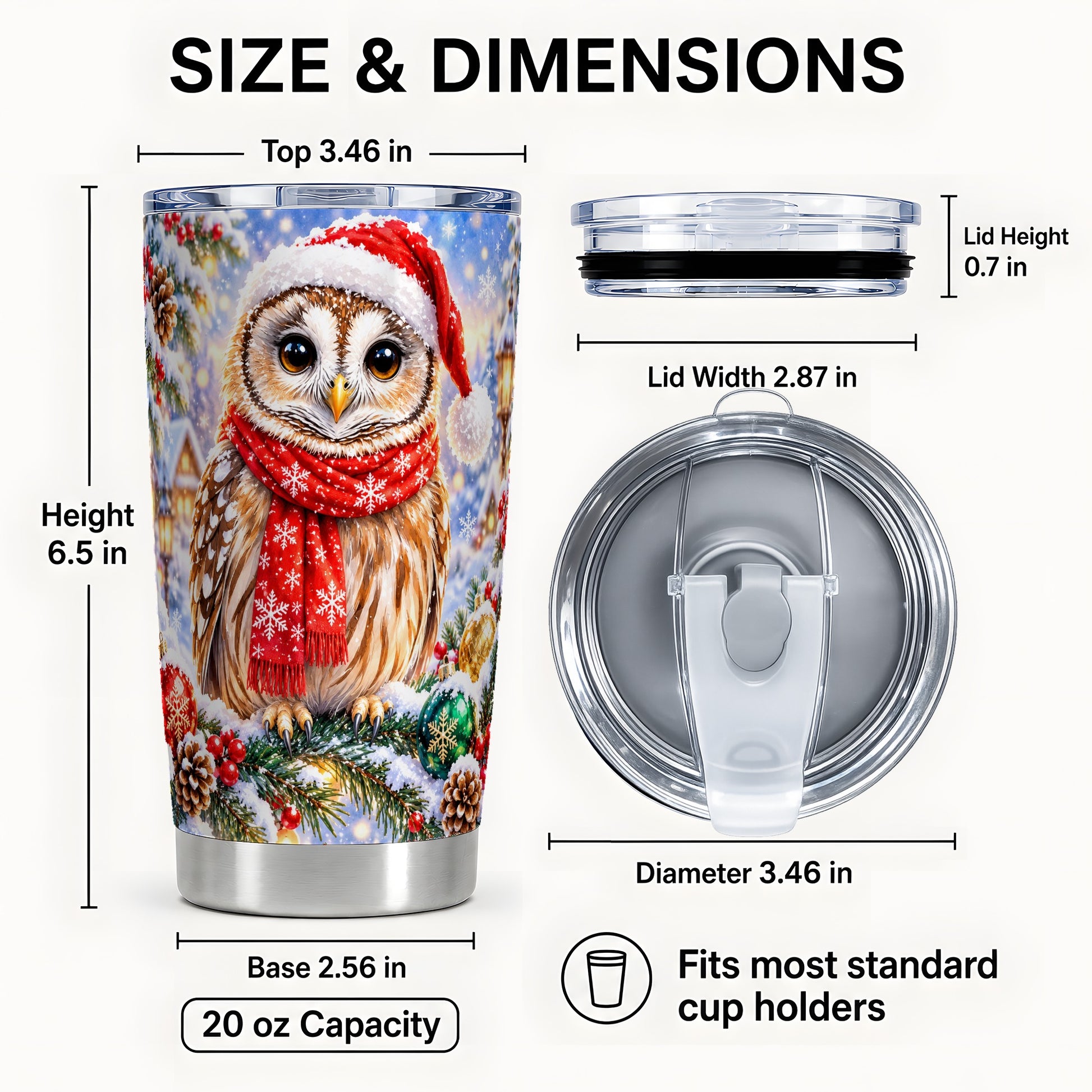 #pl[20oz|Steel] Snowy Owl Tumbler 20oz, Christmas Tumbler, Stainless Steel Travel Cup