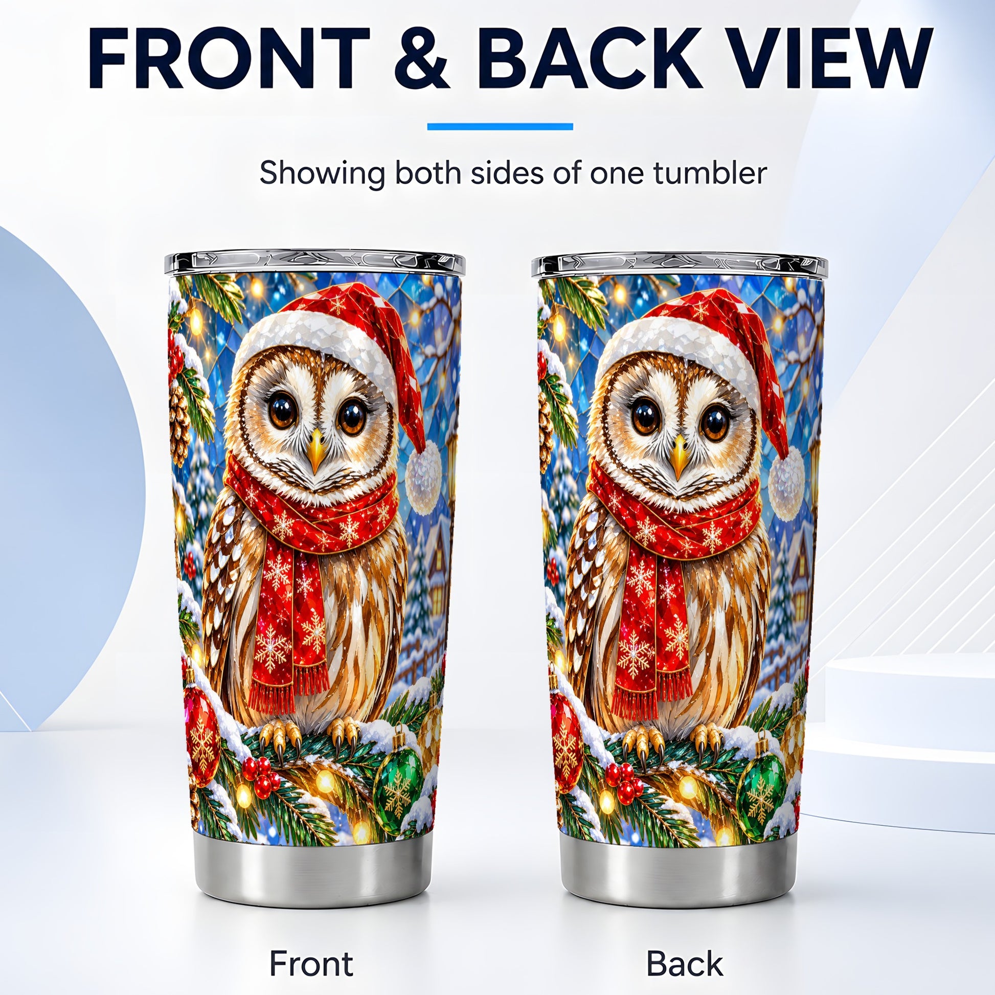 #pl[20oz|Steel] Jeweled Owl Tumbler 20oz, Christmas Tumbler, Stainless Steel Travel Cup
