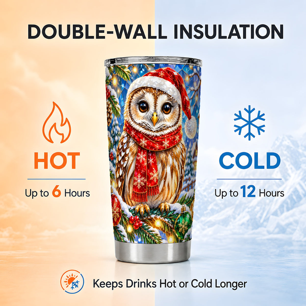 #pl[20oz|Steel] Jeweled Owl Tumbler 20oz, Christmas Tumbler, Stainless Steel Travel Cup