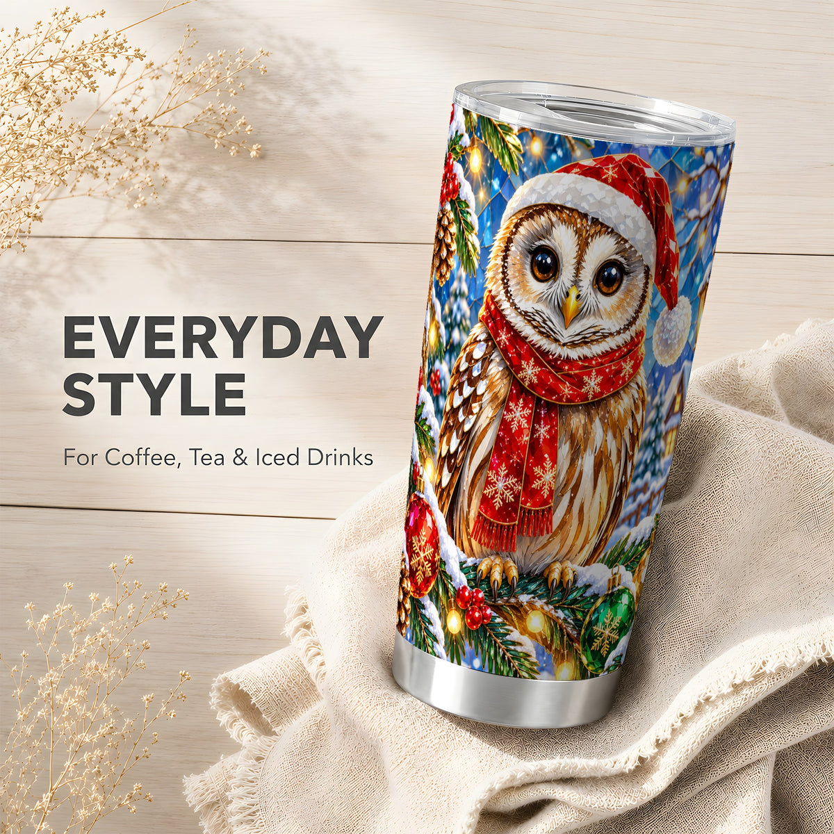 #pl[20oz|Steel] Jeweled Owl Tumbler 20oz, Christmas Tumbler, Stainless Steel Travel Cup