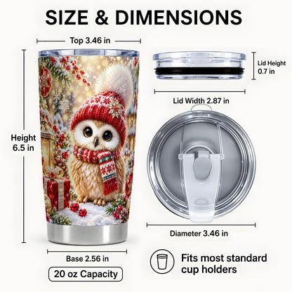 #pl[20oz|Steel] Christmas Owl Tumbler 20oz, Winter Tumbler, Stainless Steel Travel Cup