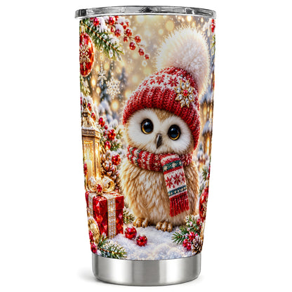Christmas Owl Tumbler 20oz, Winter Tumbler, Stainless Steel Travel Cup