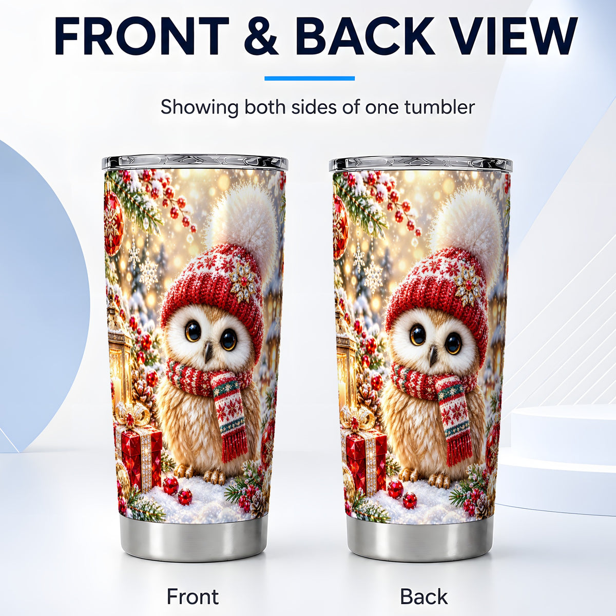 #pl[20oz|Steel] Christmas Owl Tumbler 20oz, Winter Tumbler, Stainless Steel Travel Cup