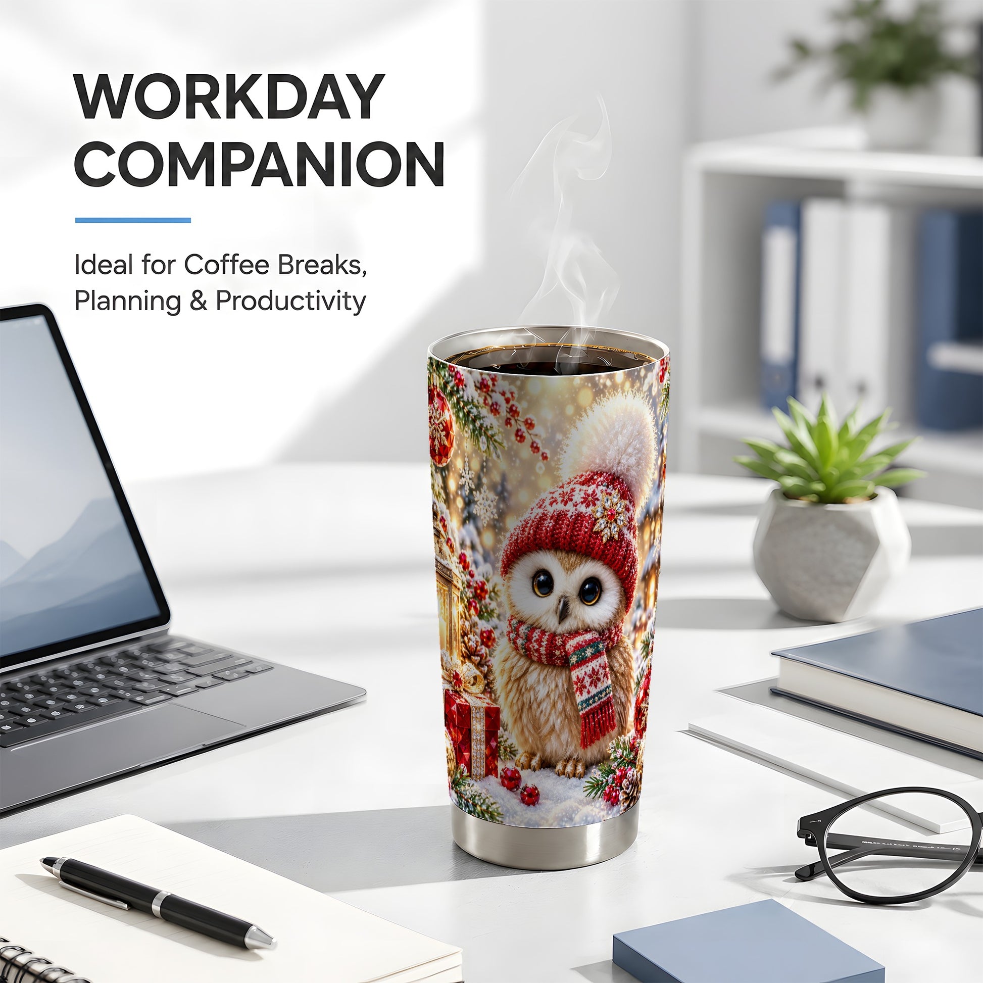 #pl[20oz|Steel] Christmas Owl Tumbler 20oz, Winter Tumbler, Stainless Steel Travel Cup