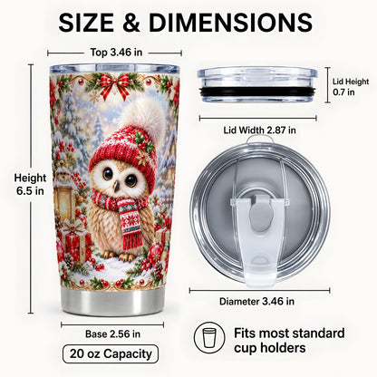 #pl[20oz|Steel] Festive Owl Tumbler 20oz, Christmas Tumbler, Stainless Steel Travel Cup