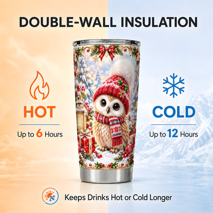 #pl[20oz|Steel] Festive Owl Tumbler 20oz, Christmas Tumbler, Stainless Steel Travel Cup