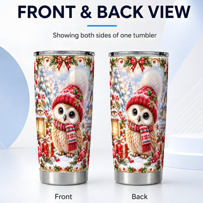 #pl[20oz|Steel] Festive Owl Tumbler 20oz, Christmas Tumbler, Stainless Steel Travel Cup