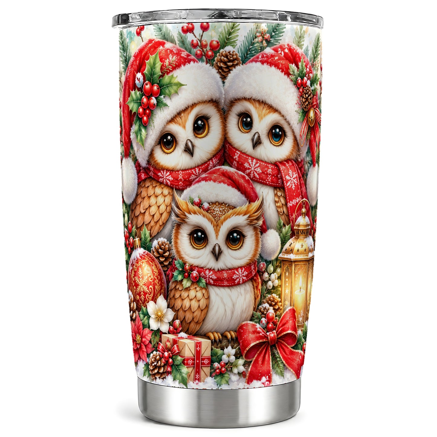 Owl Family Tumbler 20oz, Christmas Tumbler, Stainless Steel Travel Cup
