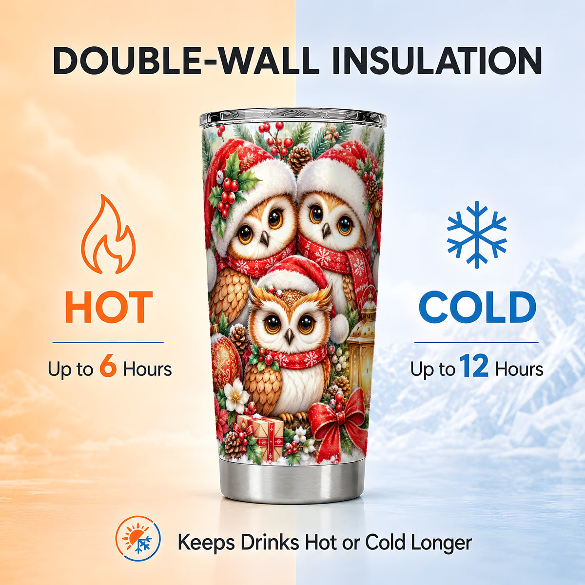 #pl[20oz|Steel] Owl Family Tumbler 20oz, Christmas Tumbler, Stainless Steel Travel Cup