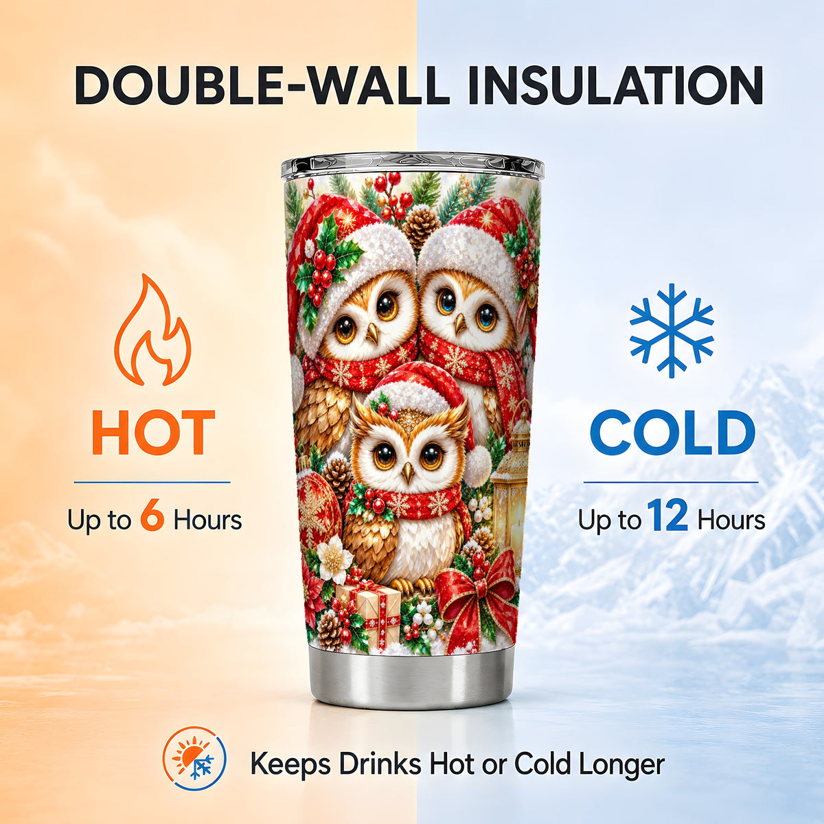 #pl[20oz|Steel] Faceted Owl Tumbler 20oz, Christmas Tumbler, Stainless Steel Travel Cup