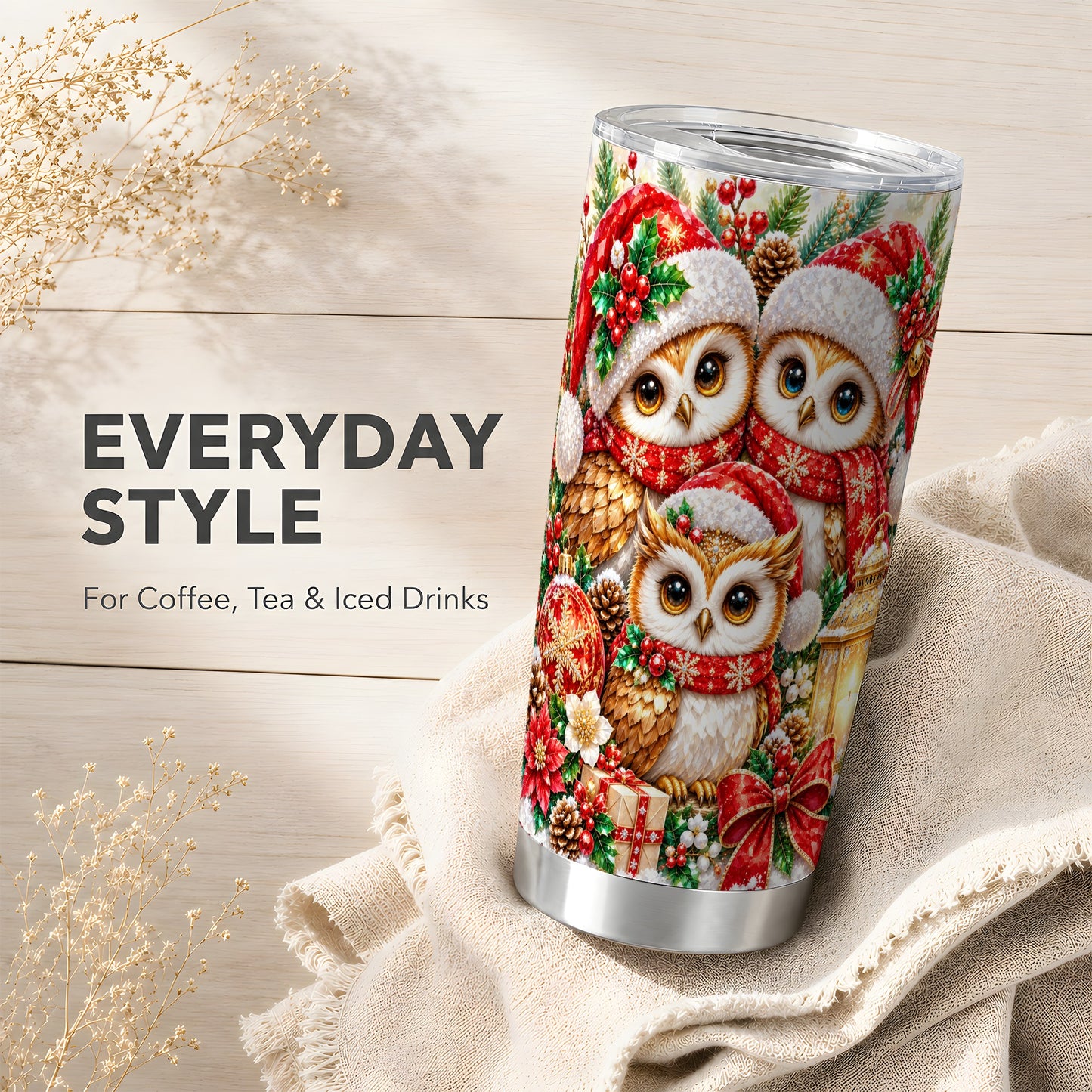 #pl[20oz|Steel] Faceted Owl Tumbler 20oz, Christmas Tumbler, Stainless Steel Travel Cup