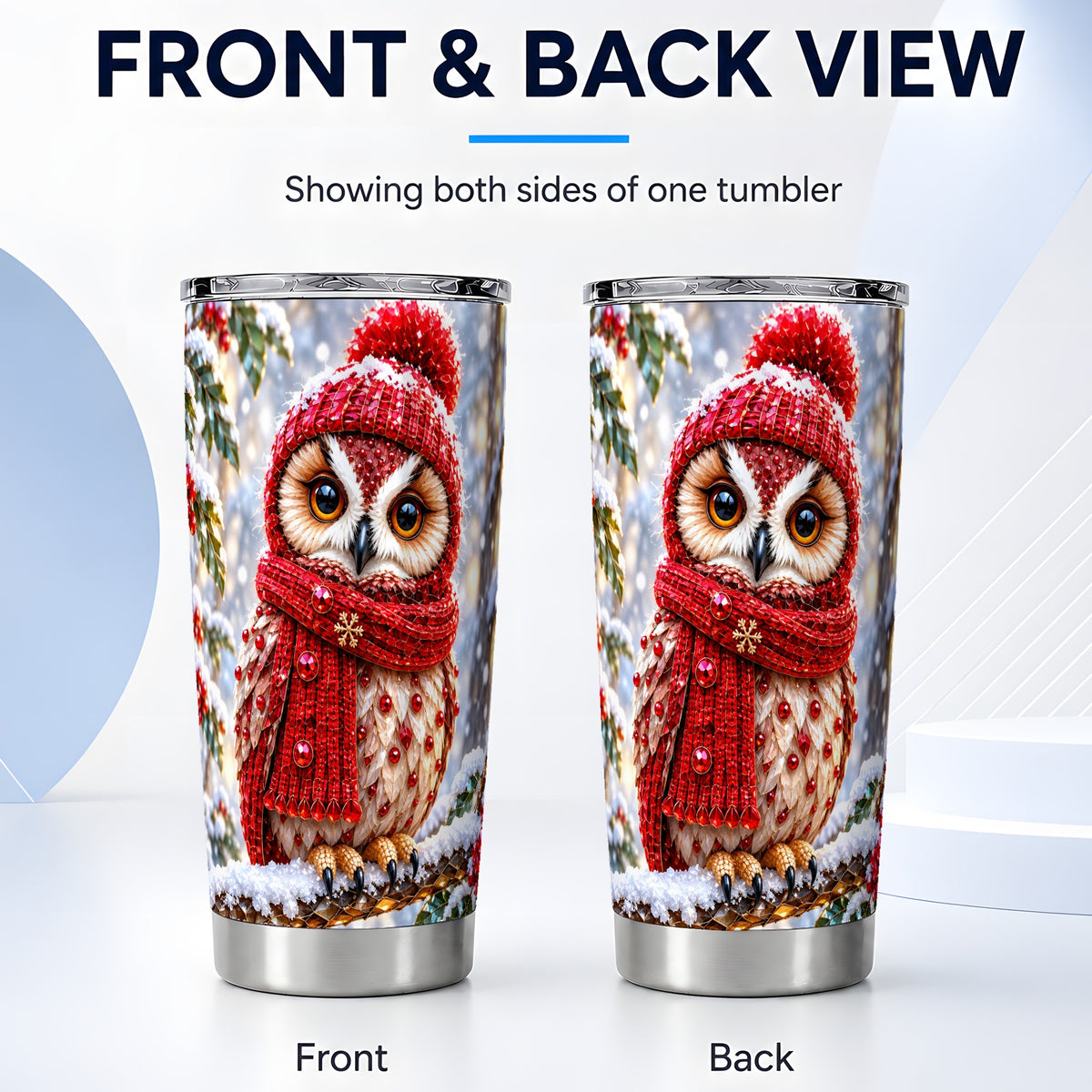 #pl[20oz|Steel] Faceted Owl Tumbler 20oz, Winter Tumbler, Stainless Steel Travel Cup