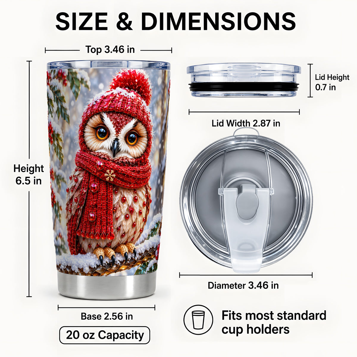 #pl[20oz|Steel] Faceted Owl Tumbler 20oz, Winter Tumbler, Stainless Steel Travel Cup