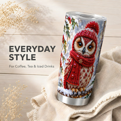 #pl[20oz|Steel] Faceted Owl Tumbler 20oz, Winter Tumbler, Stainless Steel Travel Cup