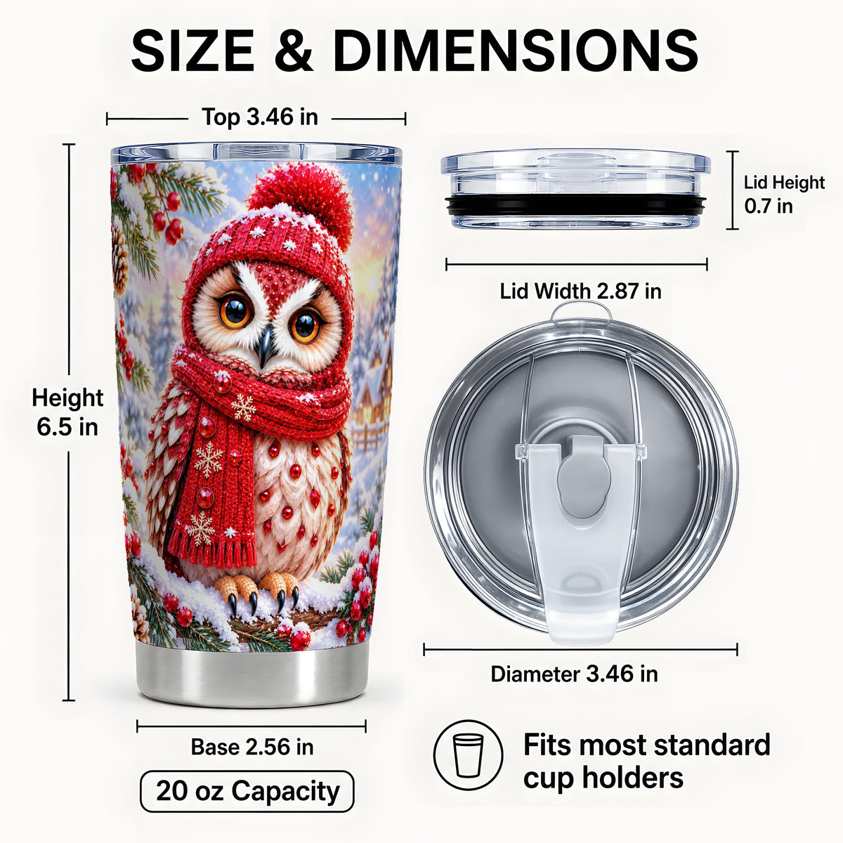 #pl[20oz|Steel] Red Owl Tumbler 20oz, Christmas Owl Tumbler, Stainless Steel Travel Cup