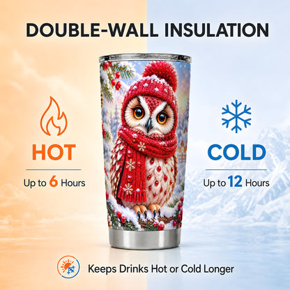 #pl[20oz|Steel] Red Owl Tumbler 20oz, Christmas Owl Tumbler, Stainless Steel Travel Cup