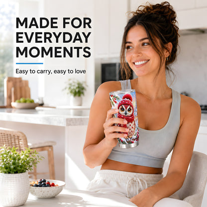#pl[20oz|Steel] Red Owl Tumbler 20oz, Christmas Owl Tumbler, Stainless Steel Travel Cup