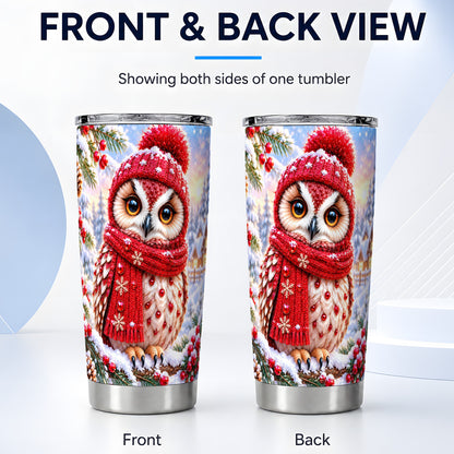 #pl[20oz|Steel] Red Owl Tumbler 20oz, Christmas Owl Tumbler, Stainless Steel Travel Cup