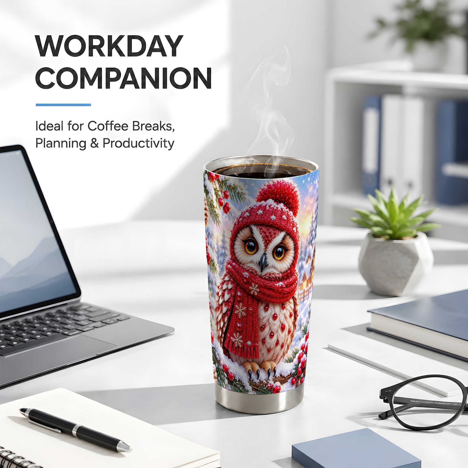 #pl[20oz|Steel] Red Owl Tumbler 20oz, Christmas Owl Tumbler, Stainless Steel Travel Cup
