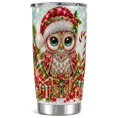 Jeweled Owl Tumbler 20oz, Christmas Owl Tumbler, Stainless Steel Travel Cup
