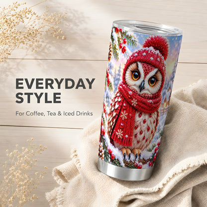#pl[20oz|Steel] Red Owl Tumbler 20oz, Christmas Owl Tumbler, Stainless Steel Travel Cup