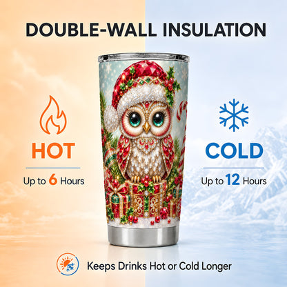#pl[20oz|Steel] Jeweled Owl Tumbler 20oz, Christmas Owl Tumbler, Stainless Steel Travel Cup