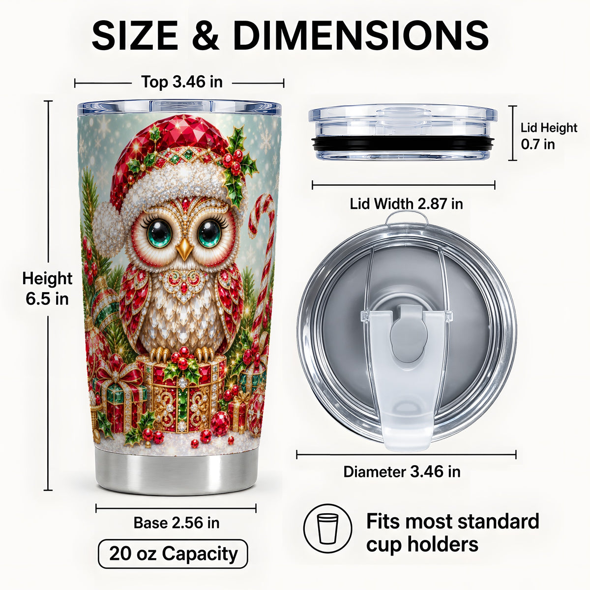 #pl[20oz|Steel] Jeweled Owl Tumbler 20oz, Christmas Owl Tumbler, Stainless Steel Travel Cup