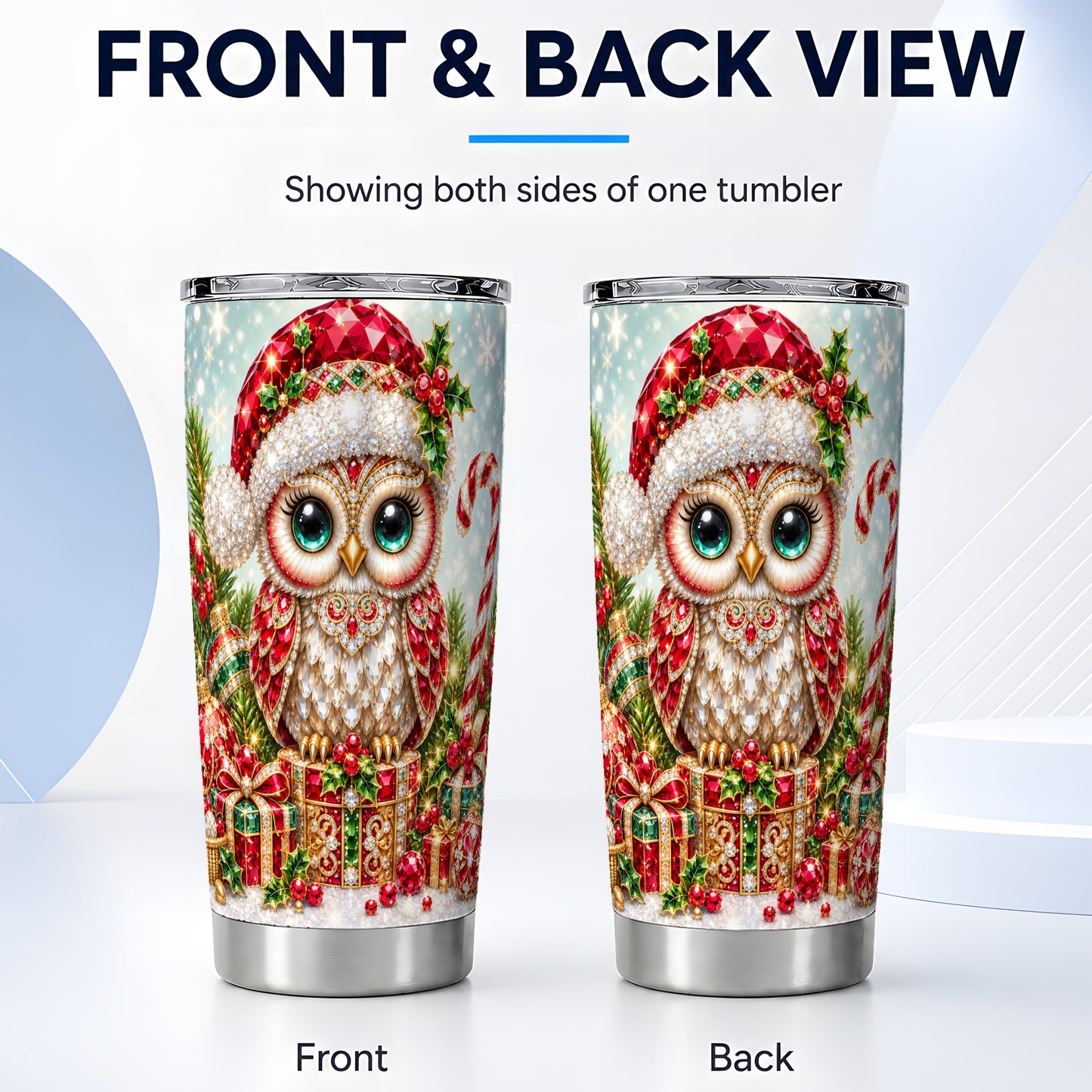 #pl[20oz|Steel] Jeweled Owl Tumbler 20oz, Christmas Owl Tumbler, Stainless Steel Travel Cup