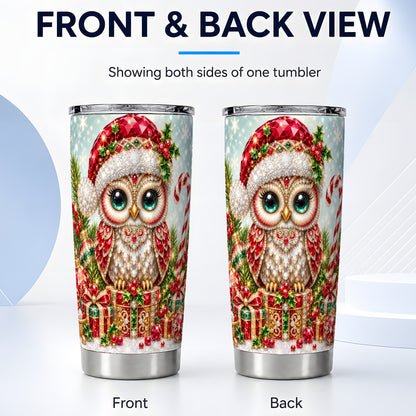 #pl[20oz|Steel] Jeweled Owl Tumbler 20oz, Christmas Owl Tumbler, Stainless Steel Travel Cup