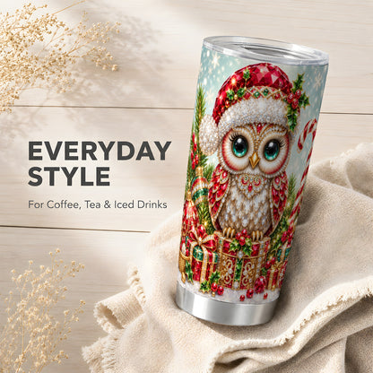 #pl[20oz|Steel] Jeweled Owl Tumbler 20oz, Christmas Owl Tumbler, Stainless Steel Travel Cup