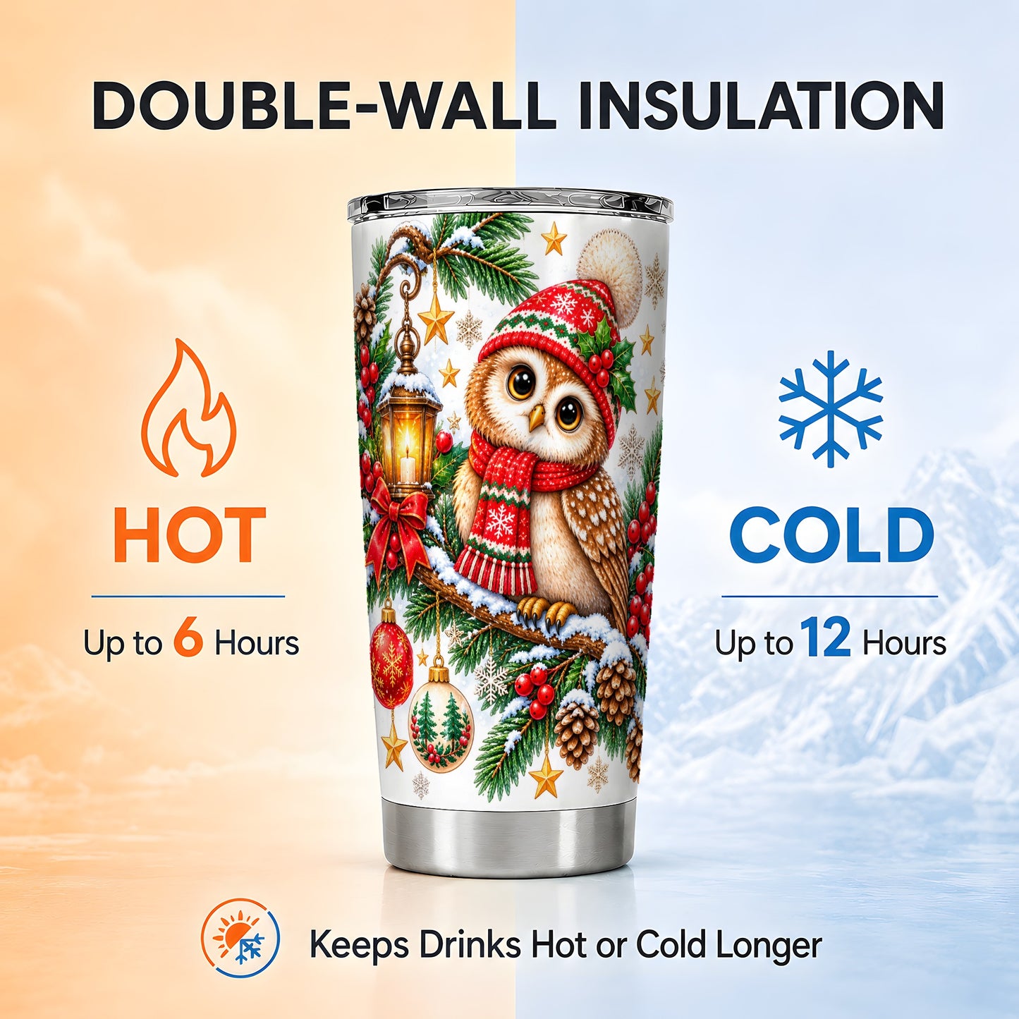 #pl[20oz|Steel] Cozy Owl Tumbler 20oz, Lantern Owl Tumbler, Stainless Steel Travel Cup