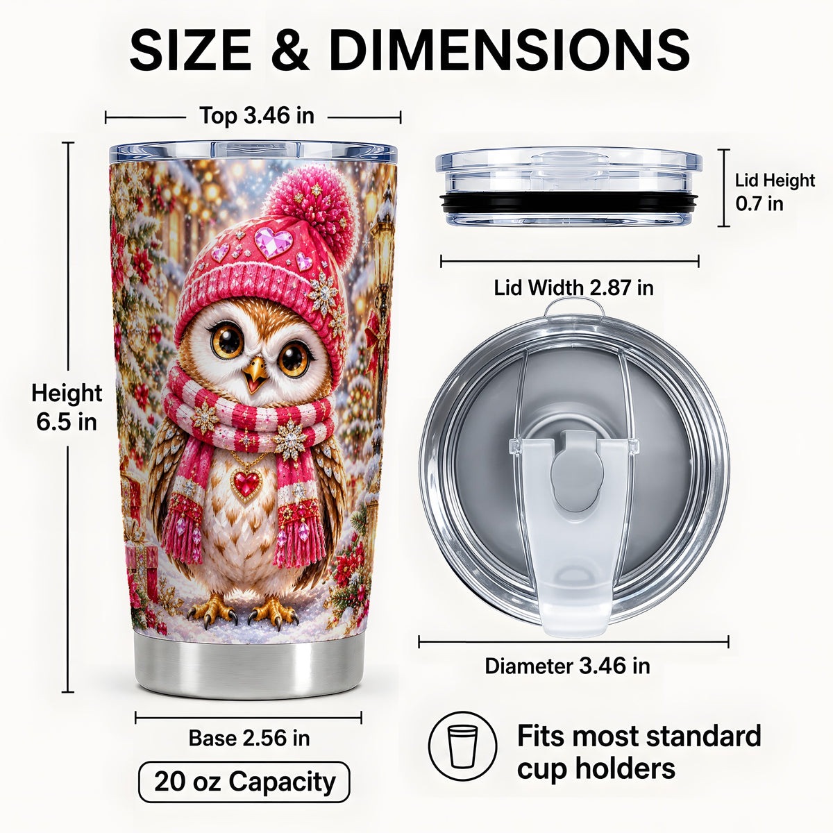 #pl[20oz|Steel] Jeweled Owl Tumbler 20oz, Winter Owl Tumbler, Stainless Steel Travel Cup